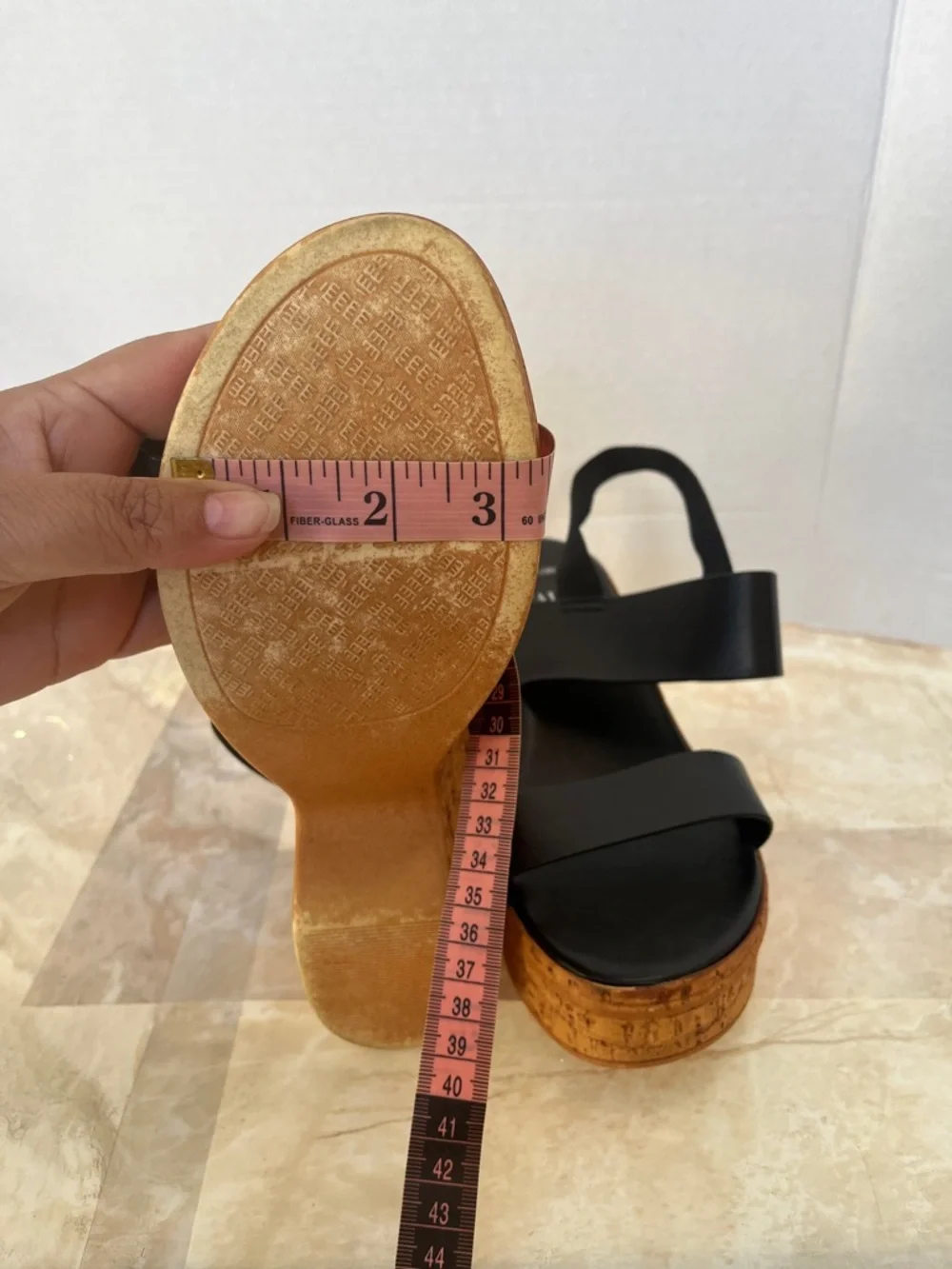 Italian Shoemakers Black Leather-Strap Cork Wedge Sandals - Picture 10 of 12